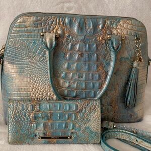 Brahmin Turquoise and Beige Croc-Embossed Satchel Set, maybe Serendipity, GUC
